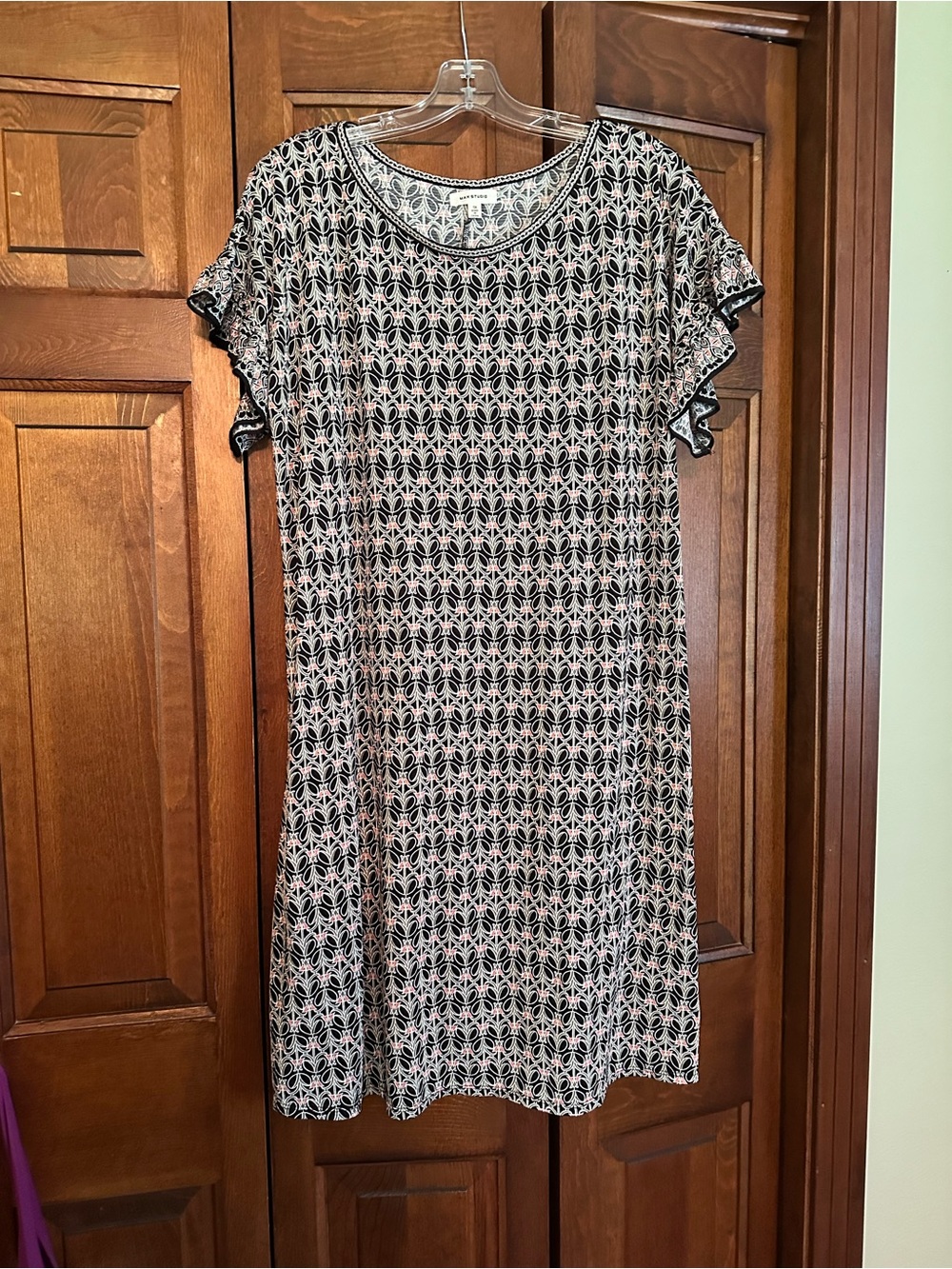 Max Studio 1X Black and White Geometric Midi Swing Dress EUC